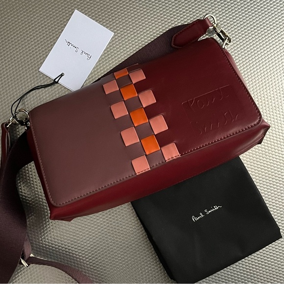 Paul Smith burgundy leather “Screen Check” crossbody bag - Picture 8 of 8